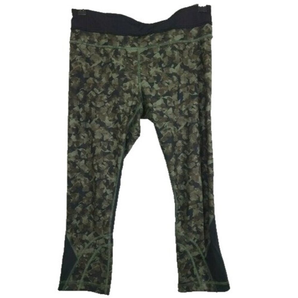 Lululemon‎ Womens Fatigue Run Inspire Leggings Size 8 Green Camo Crop Athletic